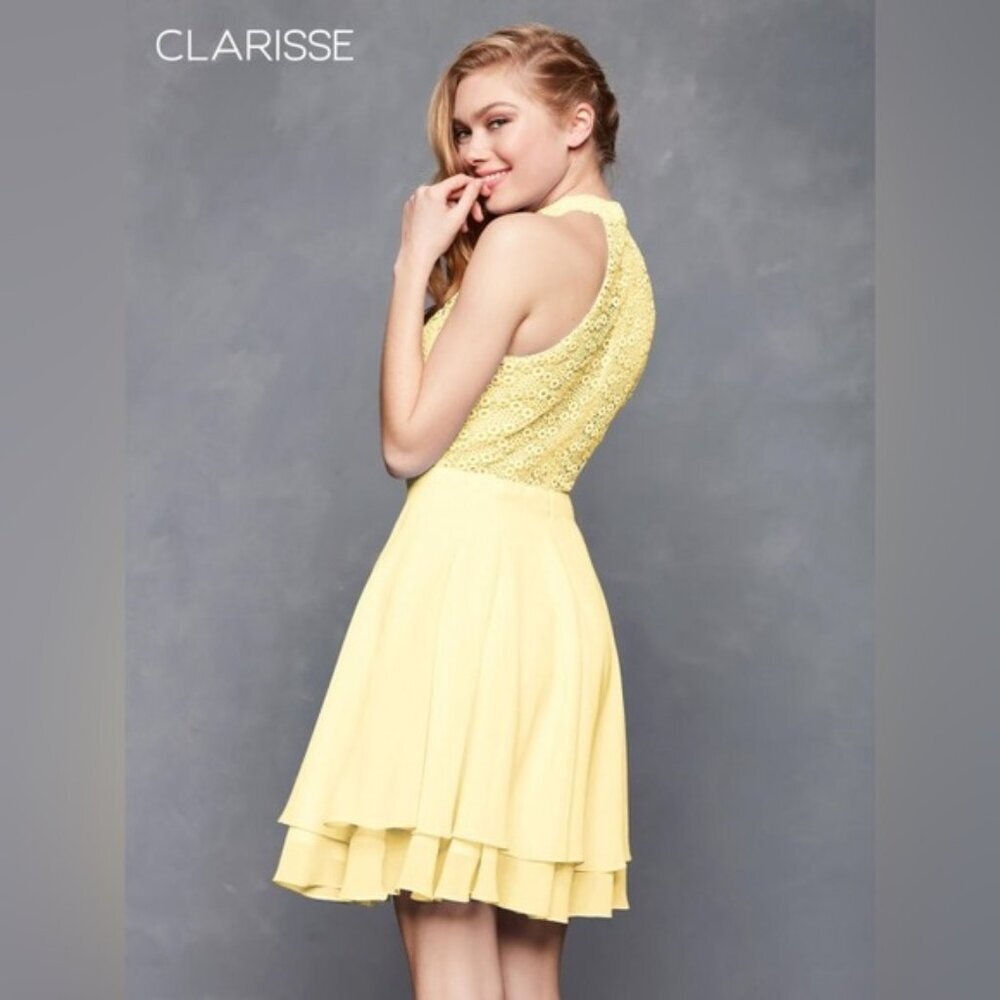 NWT CLARISSE Short Dress Lemon Sleeveless High Neck Lace Chiffon EQ2387‎ Size 8